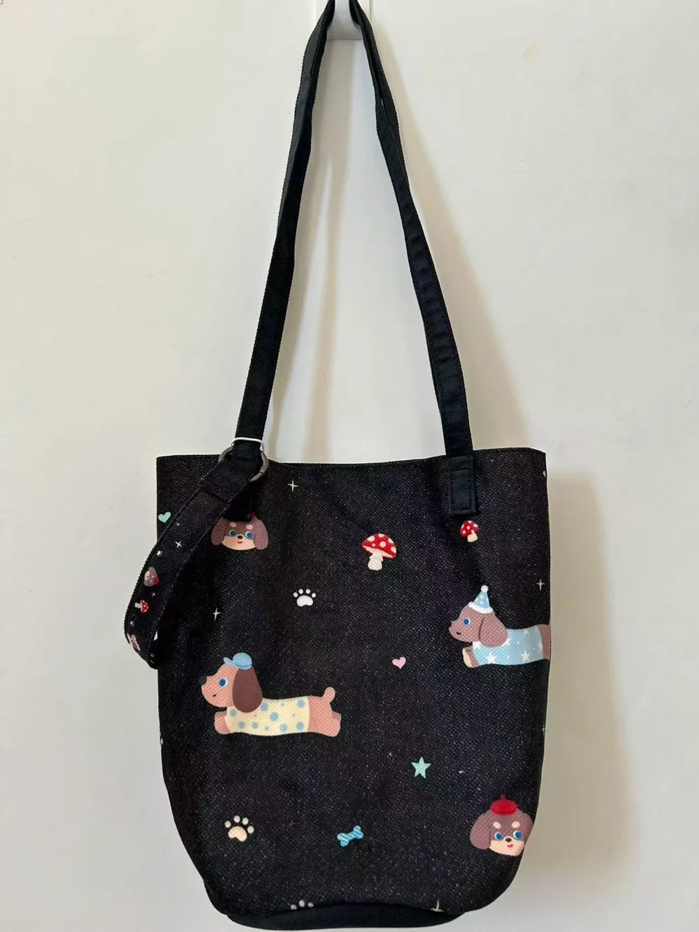 Cute Black Dog Print Tote Bag